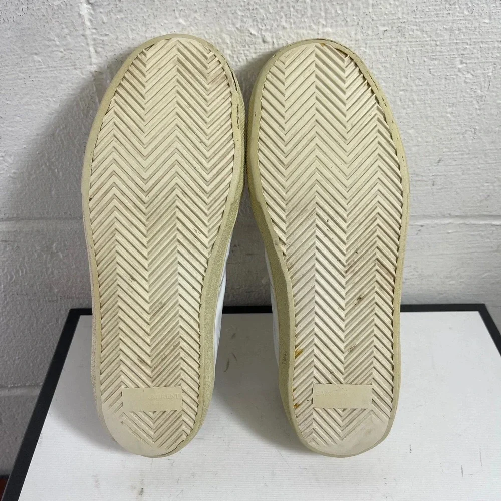 Saint‎ Laurent Court Classic Diamond White Leather Leopard Womens 37.5 EU/7.5 US